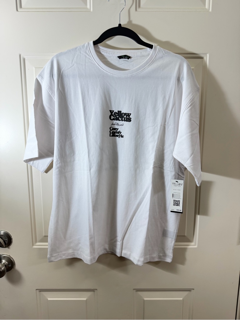 New Yellow Cactus Graphic T-Shirt Unisex Small White Streetwear Oversized
